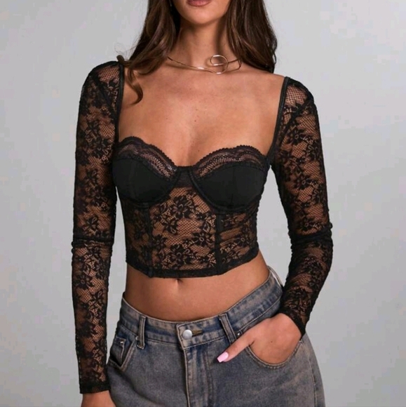 Women's Sweetheart Collar Long Sleeve Ruffle Trim Casual Slim Fit Blouse - Picture 1 of 4